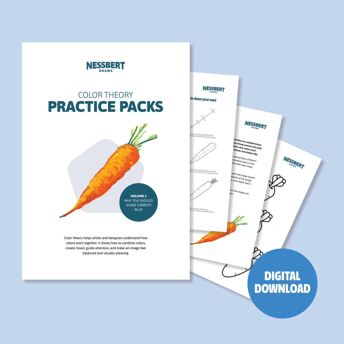 Color Theory Practice Pack 1 - Why you should color Carrots BLUE (Digital Download)